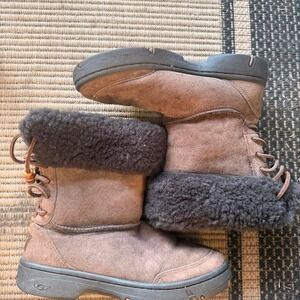 UGG Australia Ultimate Bind 5219 Brown Suede Shearling Lace Up Boots Womens 6